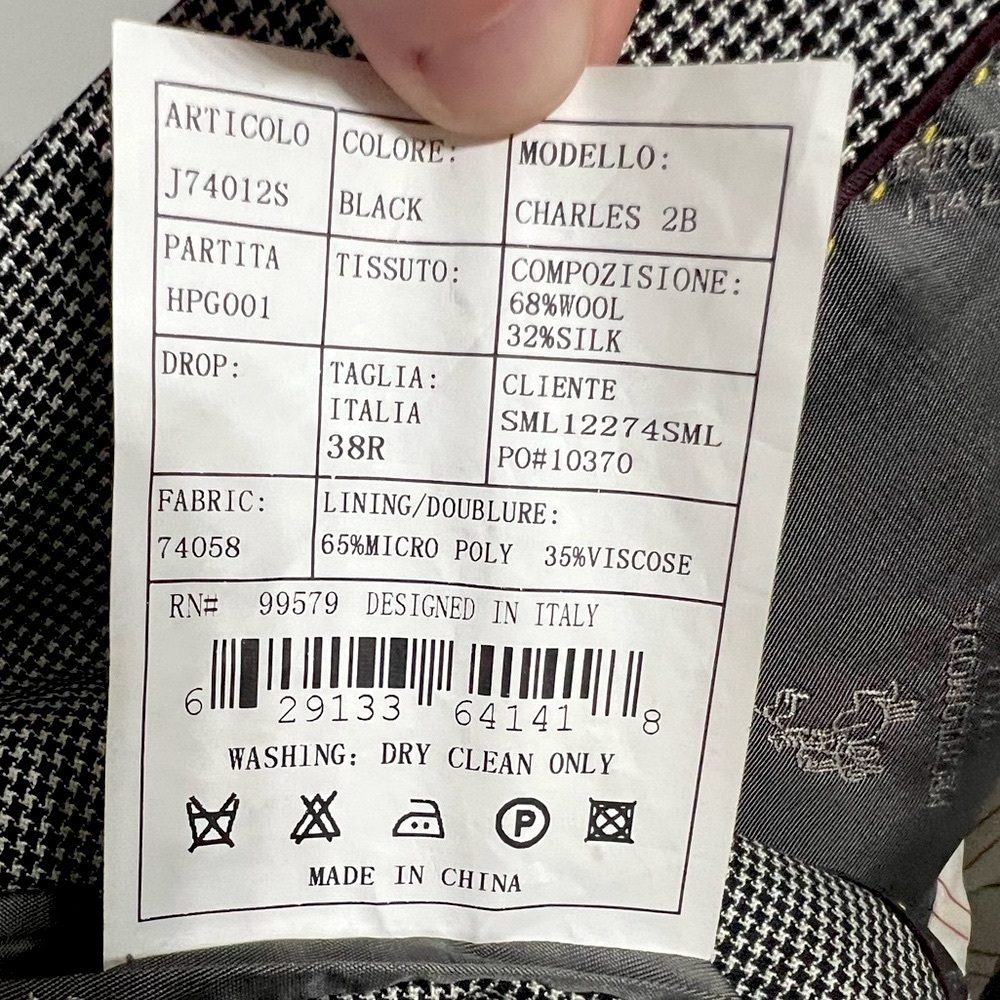 Pronto Uomo Lana Lux Silk Wool Cashmere Black White Houndstooth Sports Coat 38R - Picture 13 of 14